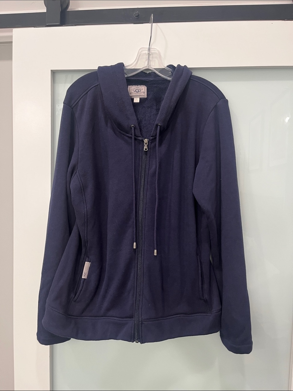 UGG Navy Full-Zip Hooded Fur Lined Jacket Sweatshirt, Size Large